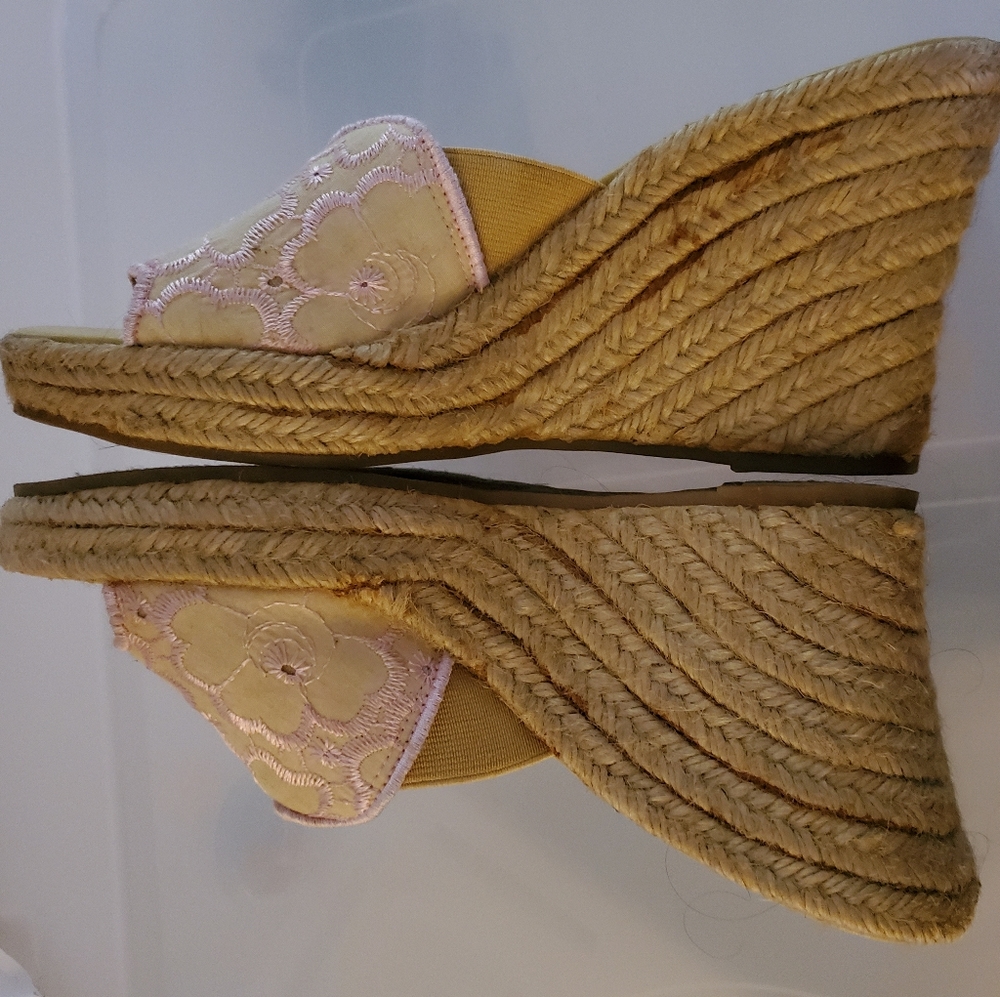 Y2K Bandolino Platform Natural Jute & Pink Fabric Slides size 9